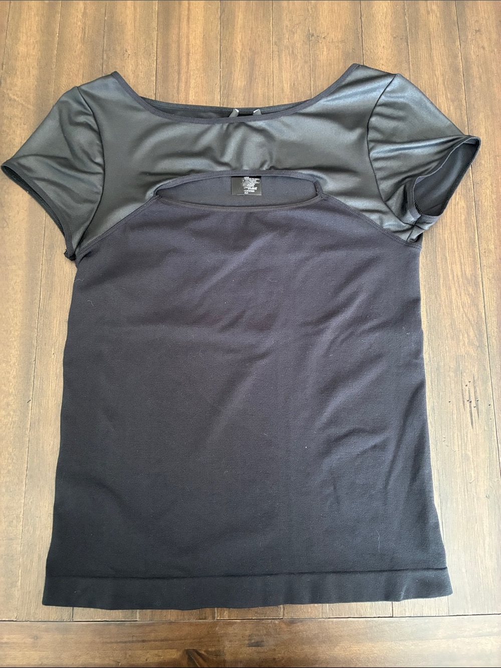 bebe Black Mixed-Media Short Sleeve Tee
